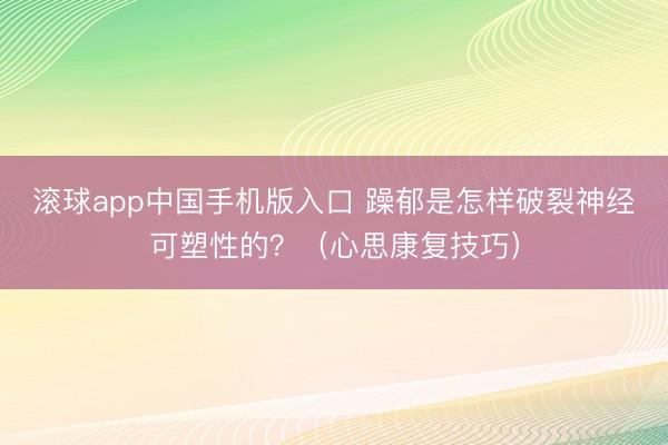 滚球app中国手机版入口 躁郁是怎样破裂神经可塑性的？（心思康复技巧）
