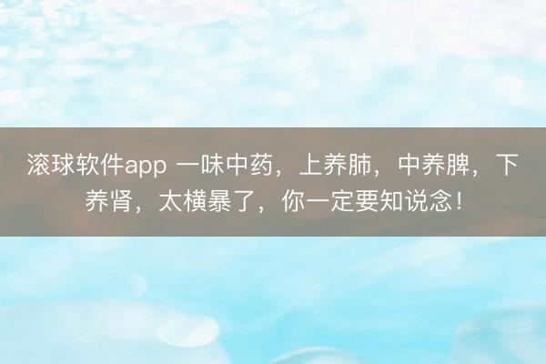 滚球软件app 一味中药,上养肺,中养脾,下养肾,太横暴了,你一定要知说念!